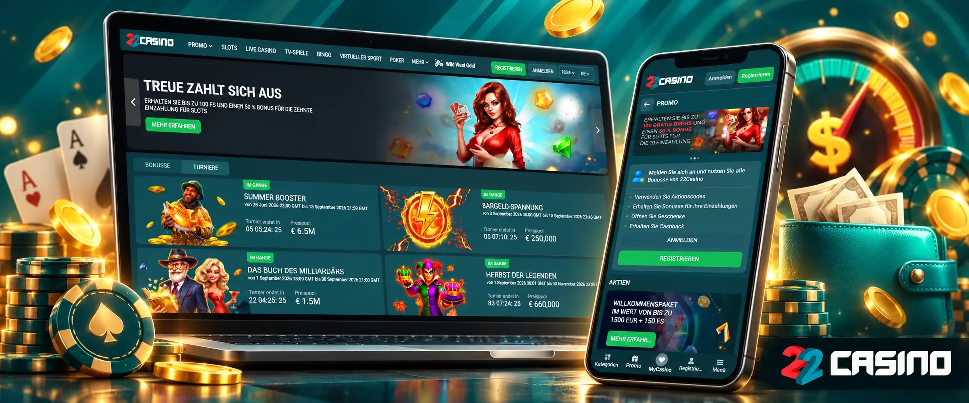 22Casino Login im mobilen Browser